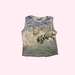 Graphic Cowgirl Tank Top in Gray/Blue and Cream